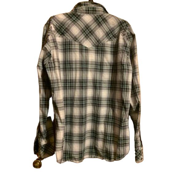 Wrangler Men's XL Rock 47 Western Snap Shirt Black White & Green - Picture 3 of 9